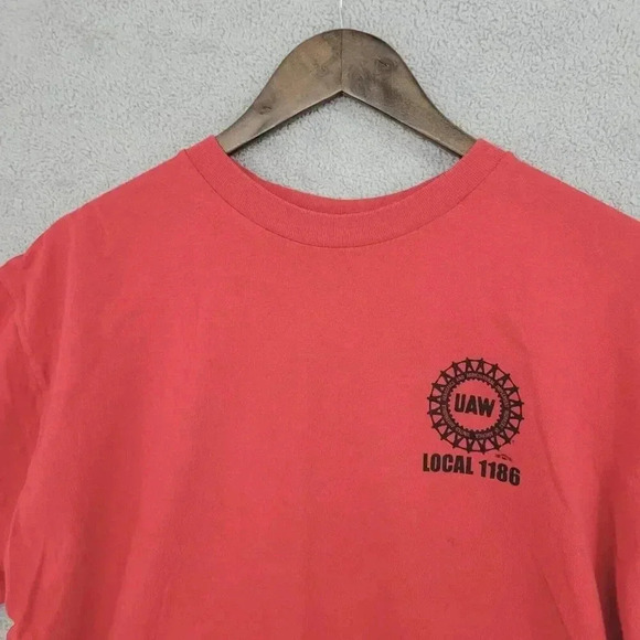 Vitage UAW Local 1186 Union Line XL Red T-Shirt Graphic Skull Wing 20PT - Picture 5 of 7
